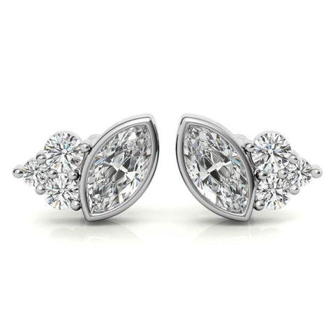 Marquise and Round Moissanite Cluster Earrings