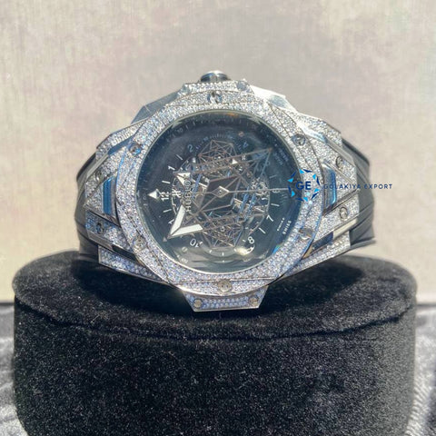 Black Rubber Strap Moissanite Skeleton Luxury Wrist Watch