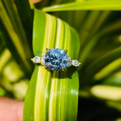 Blue Stone Cushion Cut Unique Lab Diamond Wedding Ring