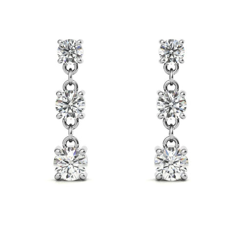 Classic Triple Moissanite Drop Earrings in White Gold