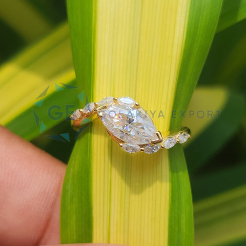 Marquise Cut Side Stone Lab Grown Unique Rings