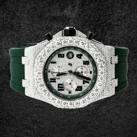 Moissanite Diamond Iced Out Rubber Strap Watch For Men's