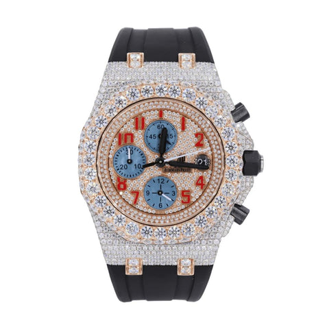 Hip Hop Customized Moissanite Rubber Strap Watch