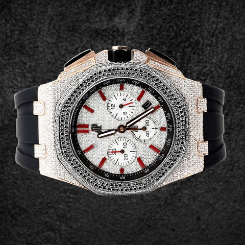 Black Rubber Strap Moissanite Diamond Watch For Men's