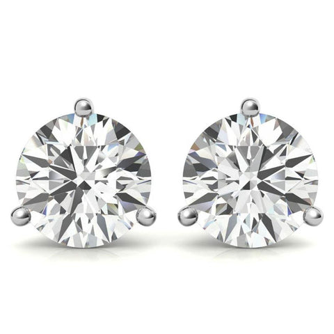 Three Prong Moissanite Round Cut Minimal Earrings For Her