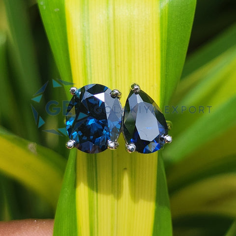 Oval & Pear Cut Blue Stone Lab Diamond Engagement Ring