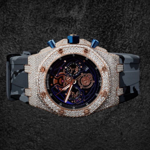 Rubber Strap Iced Out Moissanite Diamond Wrist Watch