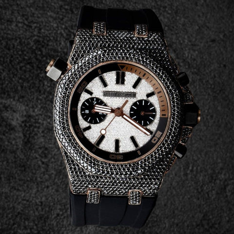 Iced Out Moissanite Diamond Stylish Black Rubber Strap Watch