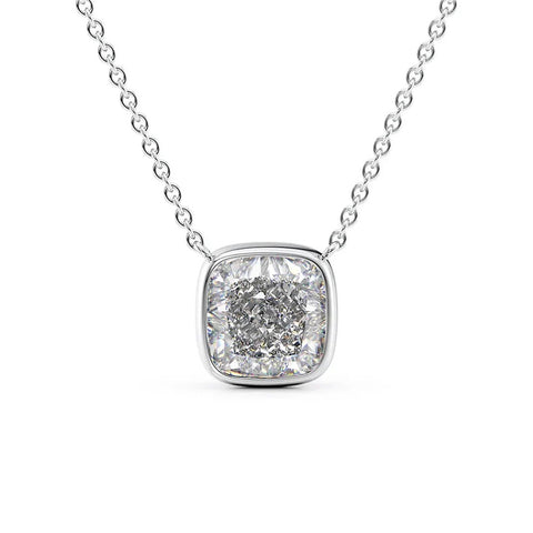 Bezel Set Moissanite Solitaire Cushion Cut Pendant Gift For Her