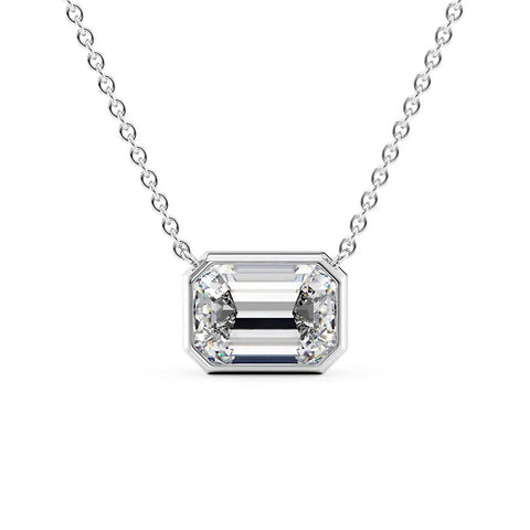 Solitaire Moissanite Emerald Cut Bezel Set Pendant