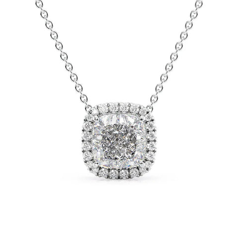 Cushion Cut Halo Moissanite Diamond Pendant For Her