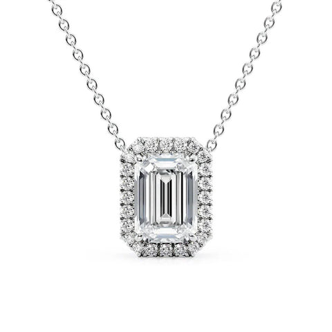 Emerald Cut Colorless Moisanite Diamond Halo Pendant