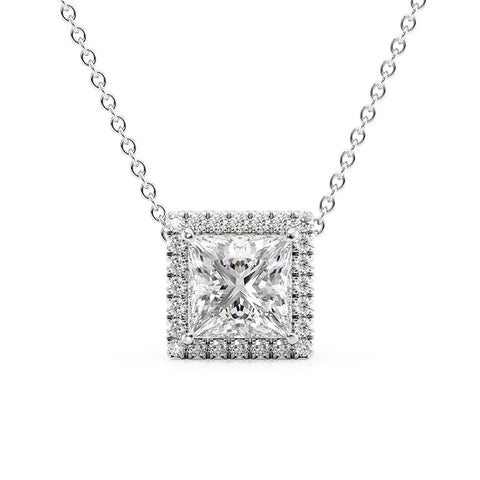 Moissanite Diamond Princess Cut Halo Pendant Gift For Her