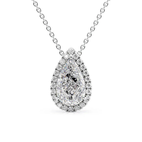 Lab Created Moissanite Pear Cut Halo Pendant For Her