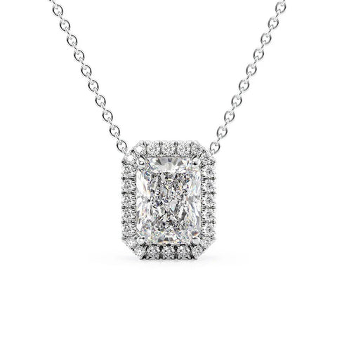 D Color Moissanite Radiant Cut Halo Pendant