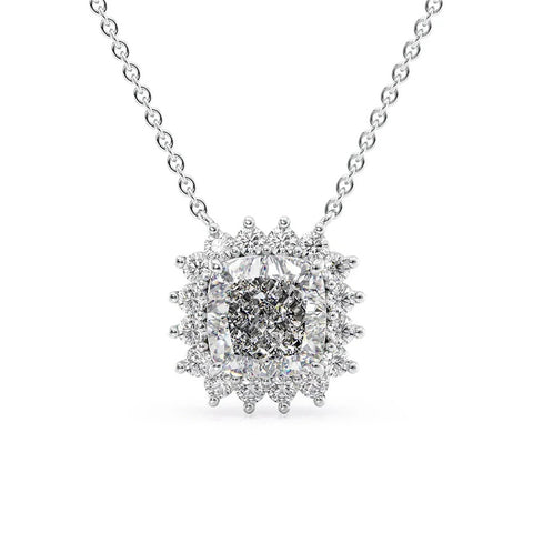 D Color Moissanite Cushion Cut Halo Birthday Gift Pendant