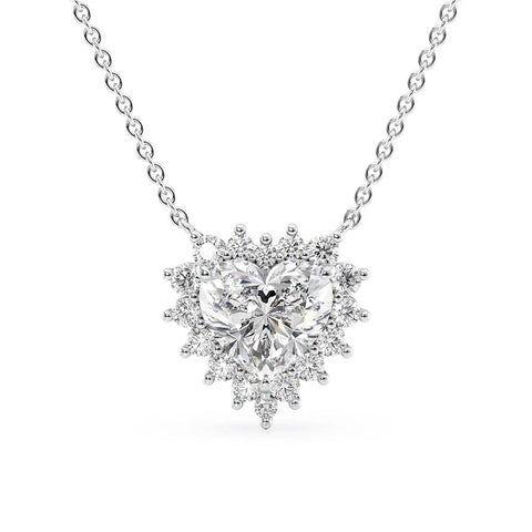 Colorless Moissanite Heart Cut Halo Diamond Pendant