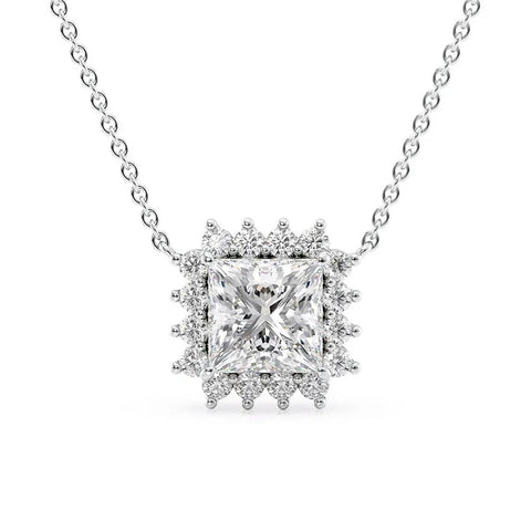 D Color Moissanite Princess Cut Halo Style Pendant