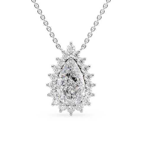 925 Sterling Silver Floral Halo Pear Cut Moissanite Pendant