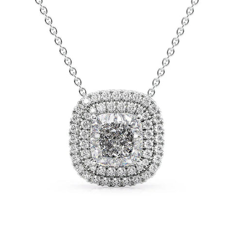 D Color Moissanite Cushion Cut Double Halo Pendant Gift For Her