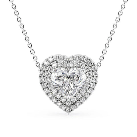 VVS1 Clarity Moissanite Heart Cut Double Halo Pendant