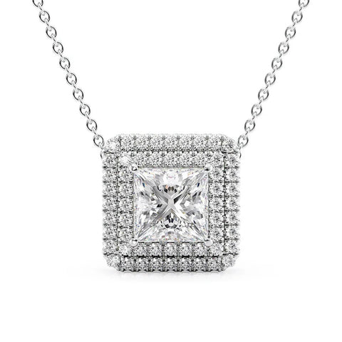 Double Halo Moissanite Princess Cut Pendant For Girls