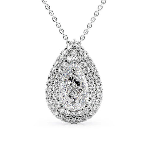 Double Halo Pear Cut Moissanite Diamond Pendant For Her