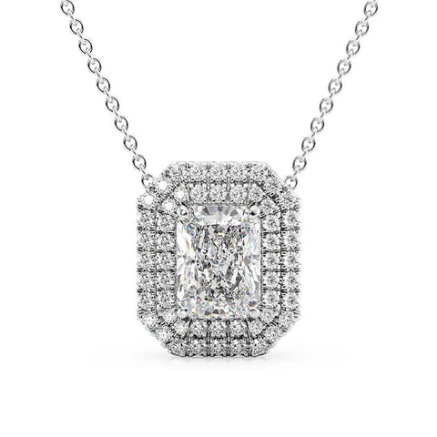 Double Halo Radiant Cut Moissanite Fancy Pendant Gift For Her