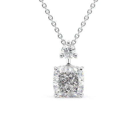 Cushion Cut Moissanite Two Stone Hidden Halo Pendant