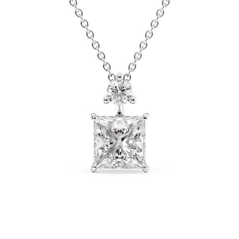 Two Stone & Hidden Halo Princess Cut Moissnaite Pendant