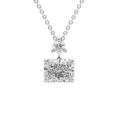 Colorless Diamond Radiant Cut Two Stone & Hidden Halo Pendant