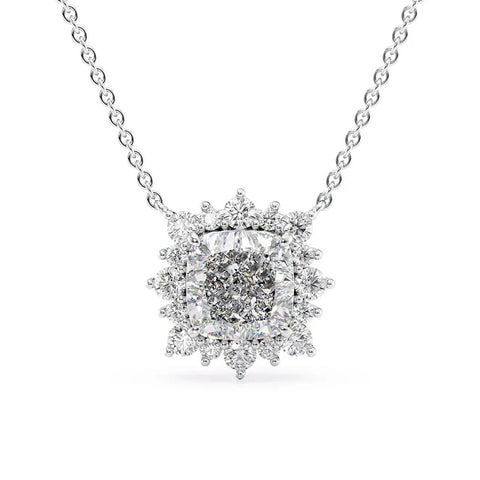 Lab Created Moissanite Cushion Cut Floral Halo Pendant