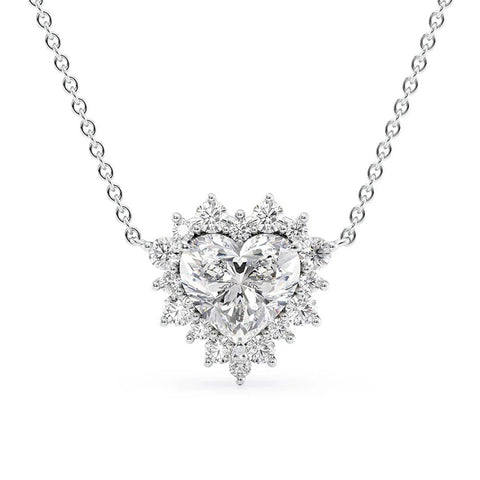 Floral Halo Heart Cut Moissanite Diamond Pendant