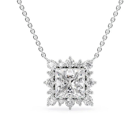 Moissanite Princess Cut Floral Halo Pendant Wedding Gift For Women