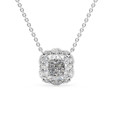 Unique Halo Cushion Cut Moissanite Diamond Pendant