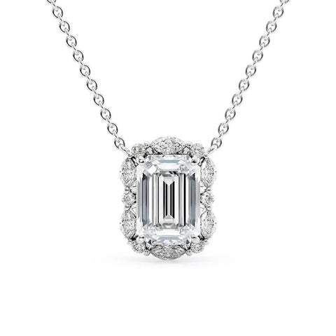 D Color Moissanite Emerald Cut Unique Halo Pendant For Her
