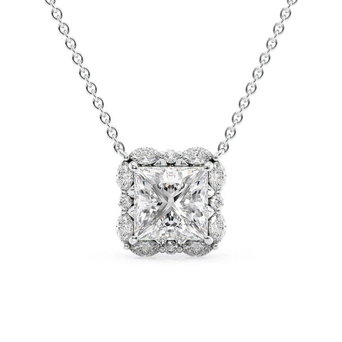 2CT Princess Cut Unique Halo Moissnaite Diamond Pendant