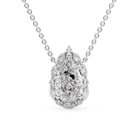 D Color Moissanite Pear Cut Unique Halo Pendant