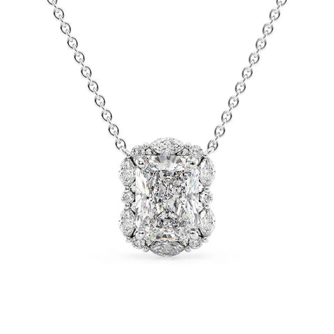 1.75CT Radiant Cut Unique Style Halo Moissanite Pendant