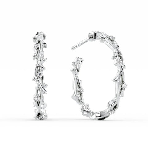 Moissanite Round Cut Small Pave Unique Hoop Earrings