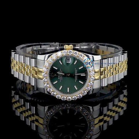 Date Just Moissanite Diamond Green Dial Classic Wrist Watch
