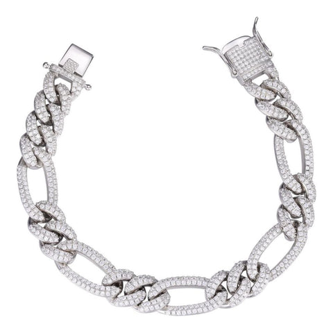 Figaro Link Moissanite Diamond 925 Silver Bracelet