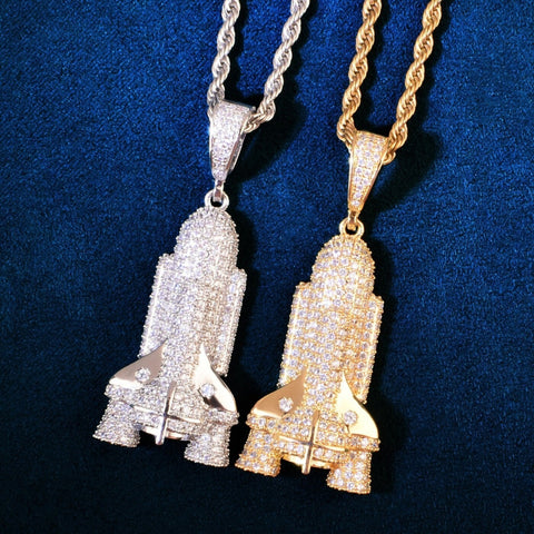 925 Silver Rocket Space Ship Hip Hop Ice Out Chain Necklace