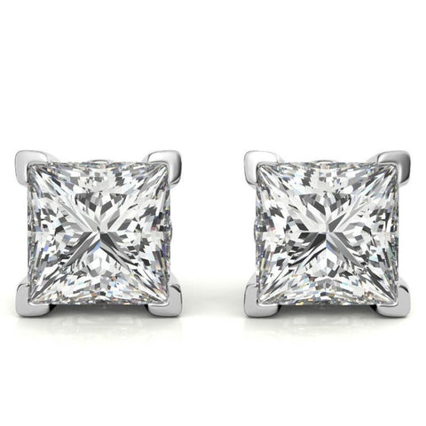 Claw Prong Princess Cut Moissanite Solitaire Stud Earrings