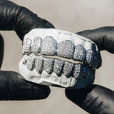Moissanite Diamond Silver Tone Top & Bottom Teeth Custom Hip Hop Grills