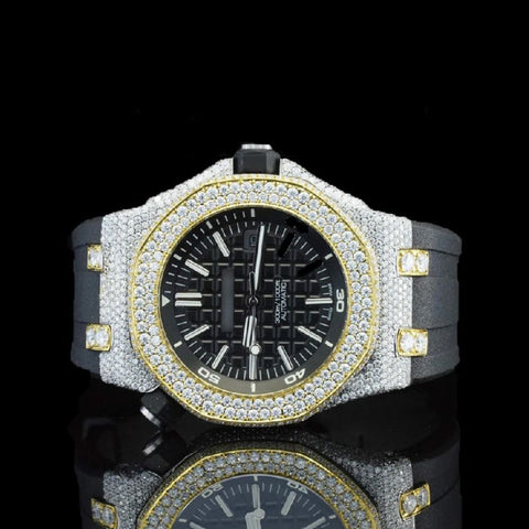 Black Rubber Strap Moissanite Diamond Watch