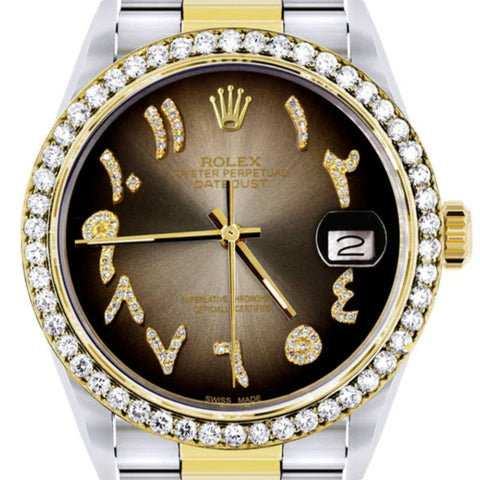 Brown Arabic Dial Date Just Moissanite Luxury Watch