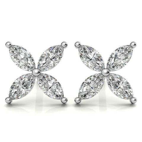 Elegant Marquise Diamond Flower Earrings For Women