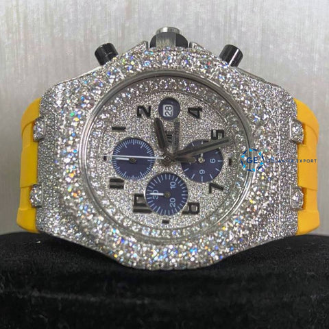 Bolo Dial Yellow Rubber Strap Moissanite Diamond Watch