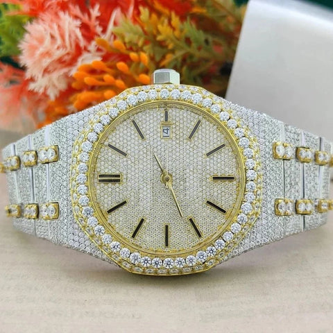 Yellow & White Handmade Automatic Moissanite Watch